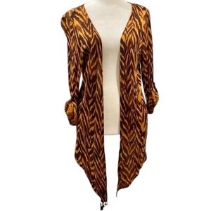 French Laundry open cardigan, tiger print, brown /carmel, long sleeves L